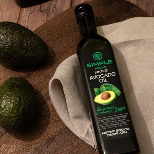 Simple Foods 100% Pure Avocado Cooking Oil - Mild Flavor and Cold Pressed | (1) 16.9 Fl Oz Glass Bottle | Non-GMO, Kosher, Avocado Oil for High Heat C thumbnail