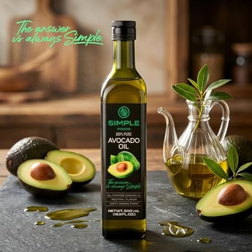 Simple Foods 100% Pure Avocado Cooking Oil - Mild Flavor and Cold Pressed | (1) 16.9 Fl Oz Glass Bottle | Non-GMO, Kosher, Avocado Oil for High Heat C thumbnail