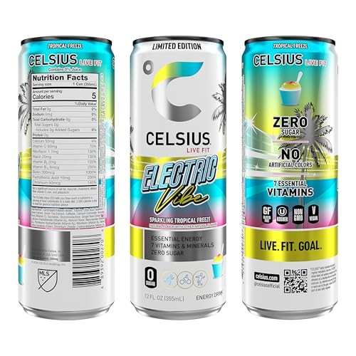 CELSIUS Sparkling Electric Vibe, Functional Energy Drink 12 Fl Oz (Pack of 12) thumbnail