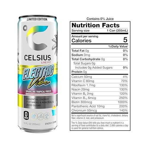 CELSIUS Sparkling Electric Vibe, Functional Energy Drink 12 Fl Oz (Pack of 12) thumbnail
