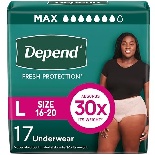 Depend Fresh Protection Adult Diapers, Incontinence & Postpartum Bladder Leak Underwear for Women, Disposable, Maximum, Large, Blush, 17 Count, Packag