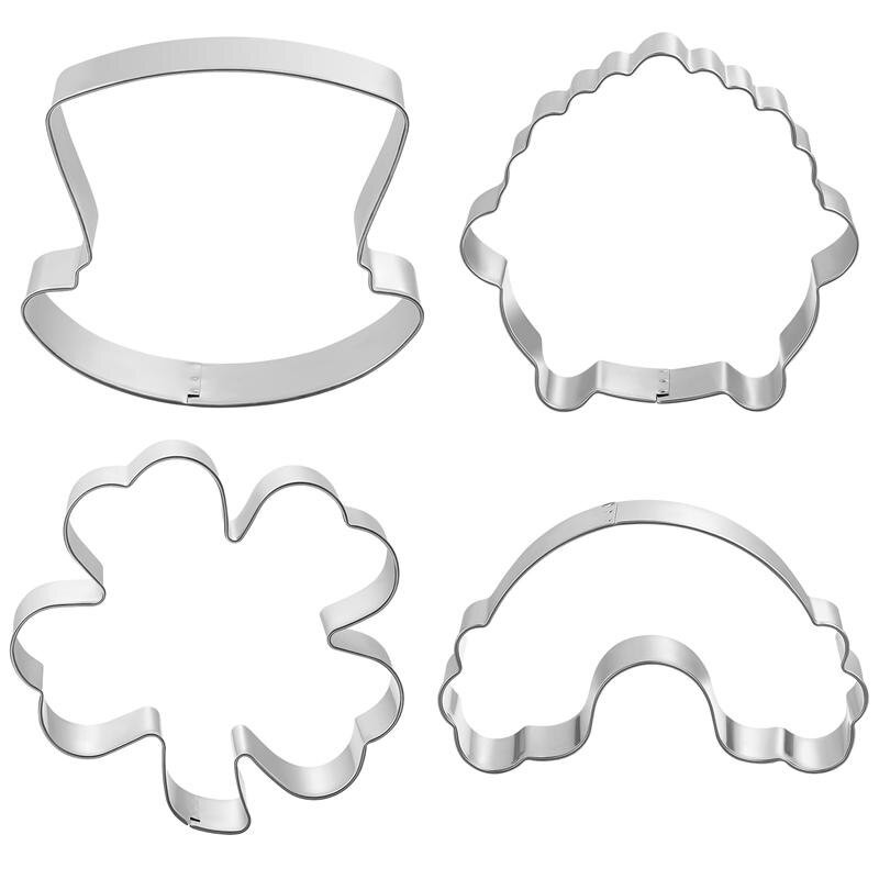 Ensemble De 4 Moules à Biscuits Antiadhésifs En Acier Inoxydable, Forme Assortie, à Faire Soi-même, Trèfle à Quatre Feuilles De La Saint-Patrick thumbnail