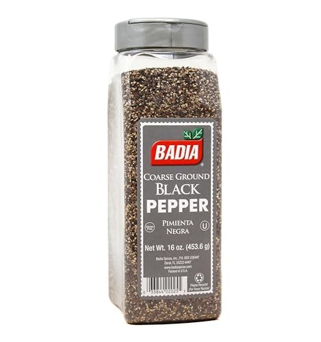 Badia Coarse Ground Black Pepper, 16 Oz – Bold Peppercorn Seasoning for Steaks, Grilling & Everyday Cooking
