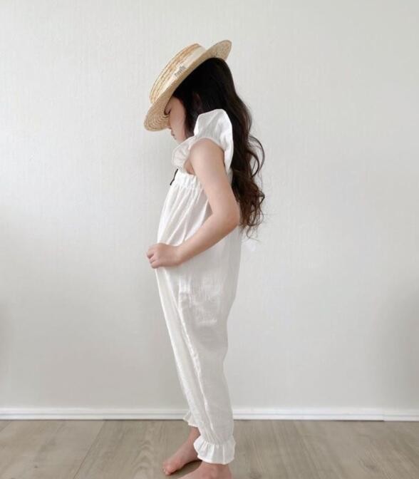 Pantalons Pour Bébés Filles De 12 à 5 Ans, Salopette Pour Enfants, Vêtements En Lin Doux Respirant, Poches à Manches Volantées, à La , #5797 thumbnail