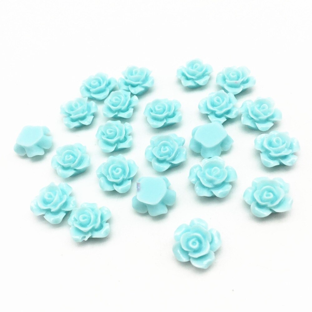 Embellissements En Résine, 100 PièCES De 12mm De Fleurs Roses Bleu Clair, Dos Plat, Cabochons Adaptés à La Fabrication De Cartes De Scrapbooking, 