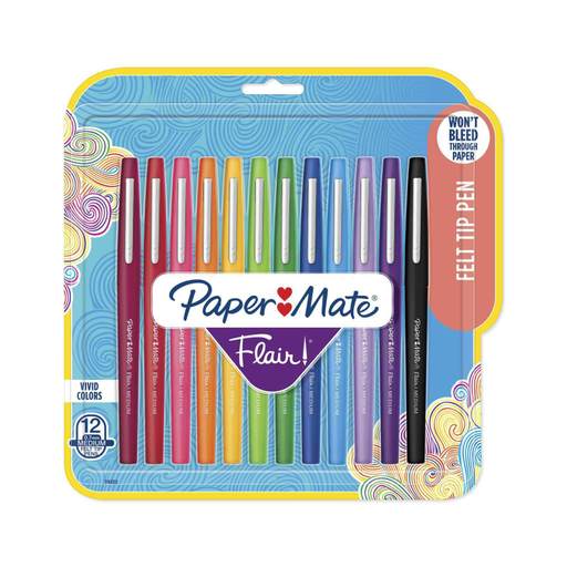 Paper Mate Flair Felt Tip Pens, Medium Point (0.7mm), Assorted Colors, 12 Count