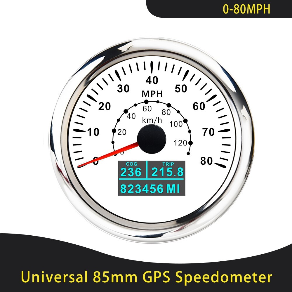 Universal- 85mm GPS Tacho 0-30/60 Knoten 0-60/80/120/160/200 MPH 0-60/120/200 KM/H Mit 7 Farben Hintergrundbeleuchtung Für Auto Motorrad thumbnail