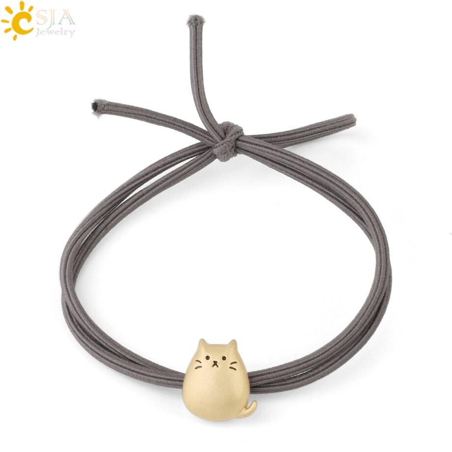 CSJA Koreanische Hohe Elastische Doppel Schicht Headwear Gummi Band Nette Glückliche Katze Haar Zubehör Für Mädchen Frauen Einfache Haar Ring G331 thumbnail