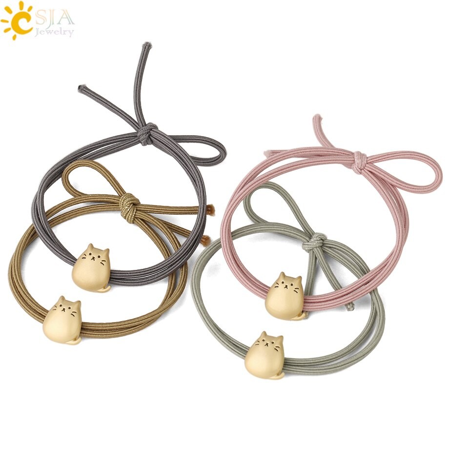CSJA Koreanische Hohe Elastische Doppel Schicht Headwear Gummi Band Nette Glückliche Katze Haar Zubehör Für Mädchen Frauen Einfache Haar Ring G331