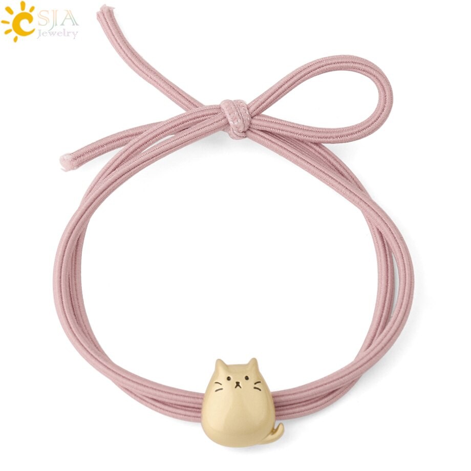 CSJA Koreanische Hohe Elastische Doppel Schicht Headwear Gummi Band Nette Glückliche Katze Haar Zubehör Für Mädchen Frauen Einfache Haar Ring G331 thumbnail