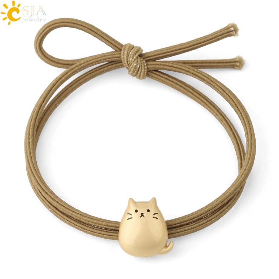 CSJA Koreanische Hohe Elastische Doppel Schicht Headwear Gummi Band Nette Glückliche Katze Haar Zubehör Für Mädchen Frauen Einfache Haar Ring G331 thumbnail