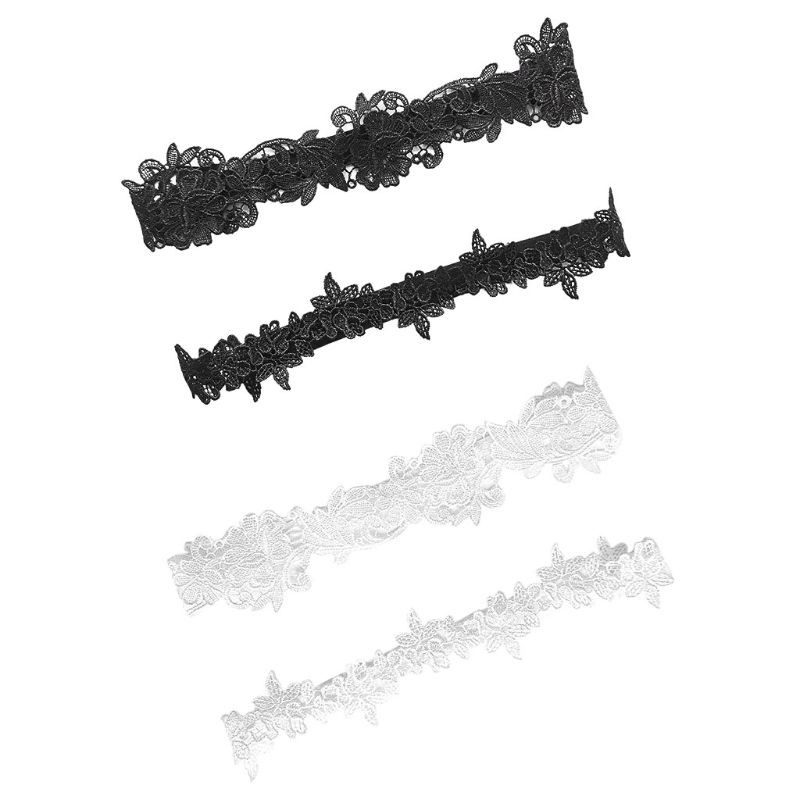 2 Teile/satz Frauen Hochzeit Braut Bein Strumpfbänder Einfarbig Schwarz/Weiß Spitze Blume Aushöhlen Bestickt Dehnbar Oberschenkel Ringe Gummi
