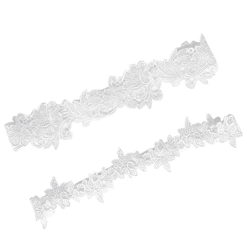 2 Teile/satz Frauen Hochzeit Braut Bein Strumpfbänder Einfarbig Schwarz/Weiß Spitze Blume Aushöhlen Bestickt Dehnbar Oberschenkel Ringe Gummi thumbnail