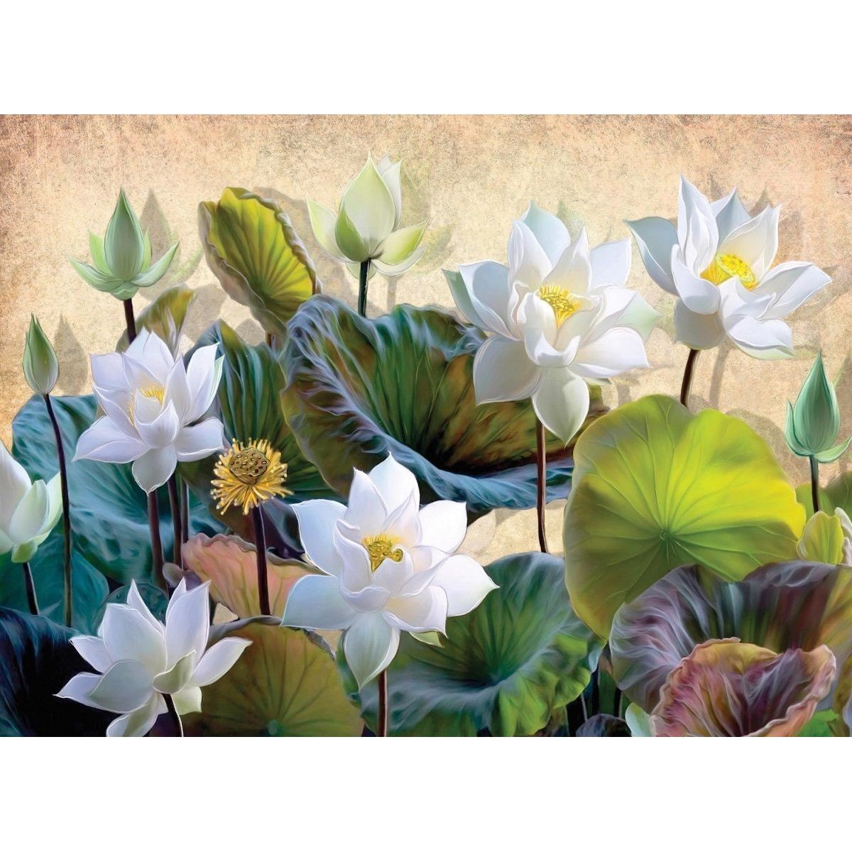 Nova Puzzle 41119 Weiß Lotus Blumen 1000 Stück Puzzle-Weiß Und Grün Wasser Lilie Blumen Künstlerische Karton Erwachsenen Puzzle