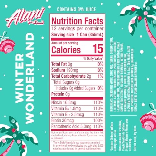 Alani Nu WINTER WONDERLAND, Sugar Free, Low Calorie Energy Drinks, 200mg Caffeine, Biotin, B Vitamins, Zero Sugar, 10 Calories, 12 Fl Oz Cans, 12 Pack thumbnail
