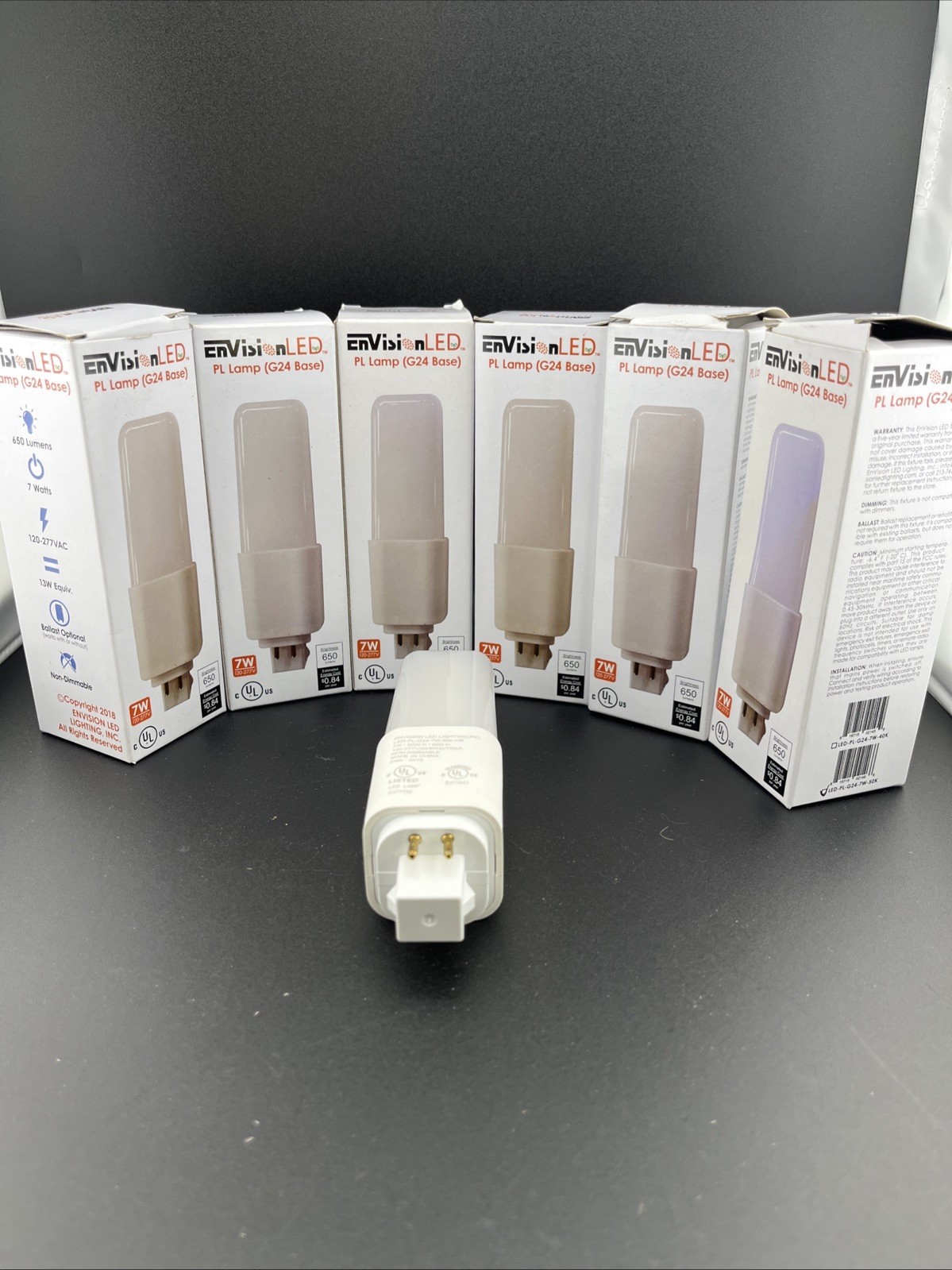6PK EnVision LED 7W 50K PL Lamp G24 Base 650 Lumens Ballast Optional