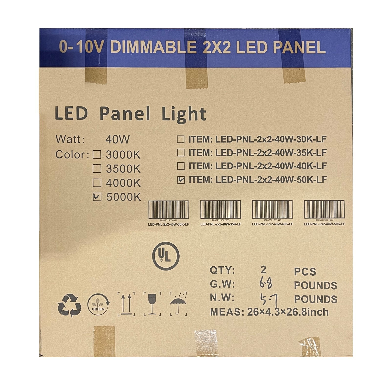 EnVision LED Panel 2x2, 40W 4,000 Lumens, 5000K, 0-10V Dimmable, 4 Pieces