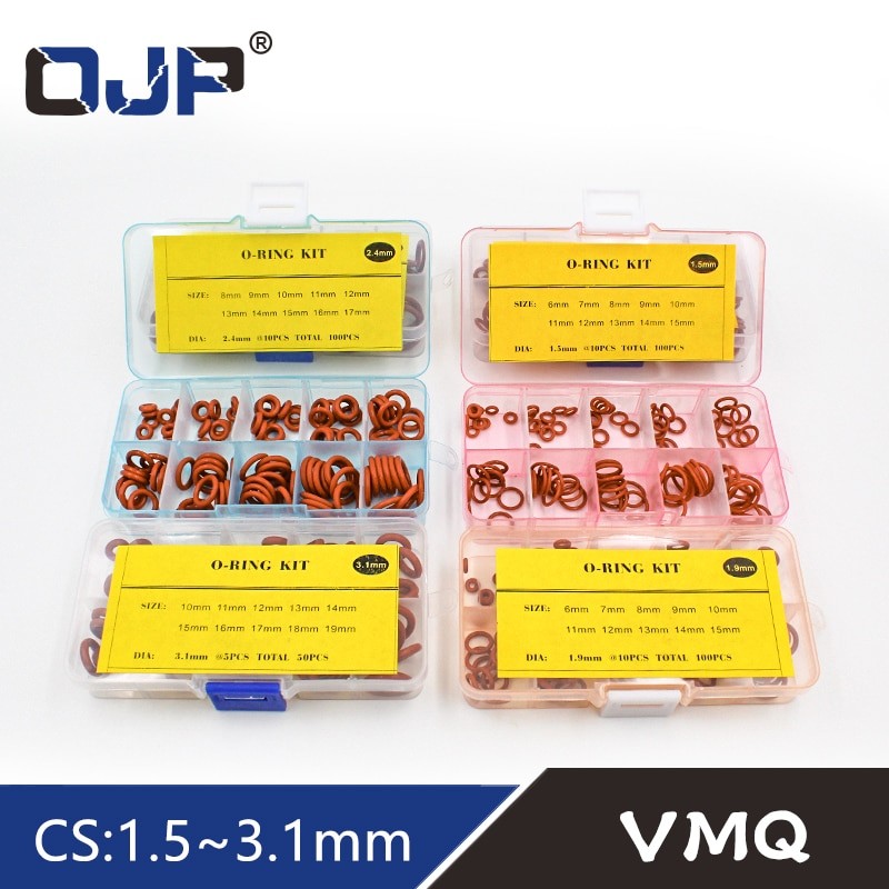 Dicke 1.5/1.9/2.4/3.1/1.8/2,65mm Gummi O Ring Dichtung Verrotten Silikon/VMQ Dicht O-ringe Unterlegscheibe O-Ring Sortiment Bausatz Kasten