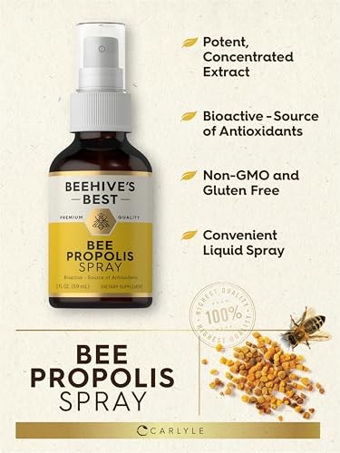 Carlyle Bee Propolis Throat Spray | 2 Fl Oz | Source of Antioxidants | Bioactive Supplement | Non-GMO | by Beehive's Best thumbnail