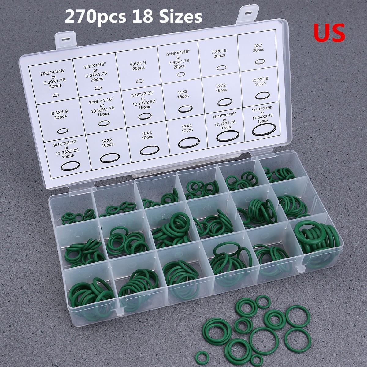 270 Stk 18 Størrelser O-ring Gummi Isolering Pakning Skive Tætninger Værktøj Bil Klimaanlæg Kompressor Tætninger Bil Reparation Værktøj A20 thumbnail