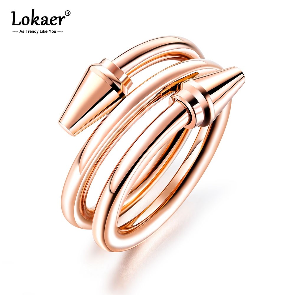 Lokaer Rustfrit Stål Tre Cirkel Negle Fingerring Til Kvinder Piger Trendy Rose Guld Vielsesringe Smykker R19175 thumbnail