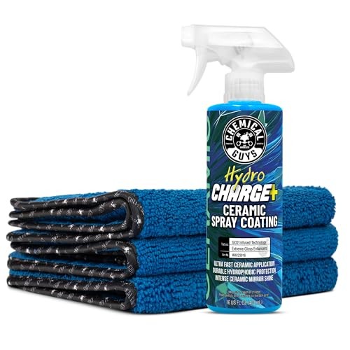 Chemical Guys Hydro Charge Ceramic Spray Coating 16 Fl Oz, with Monster Extreme Microfiber Towels (3 Pack) High Gloss Paint Protection Spray with Thic