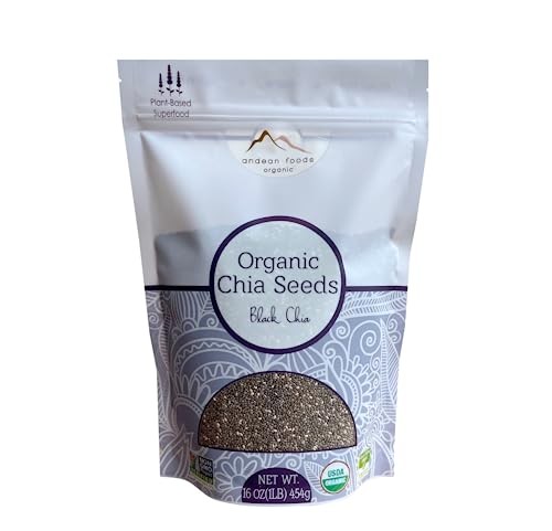 Andean Foods Organic Chia Seeds Premium Quality with Omega-3, Non-GMO, Gluten Free, Vegan, Good Source of Fiber 1 Lb, 16 Oz