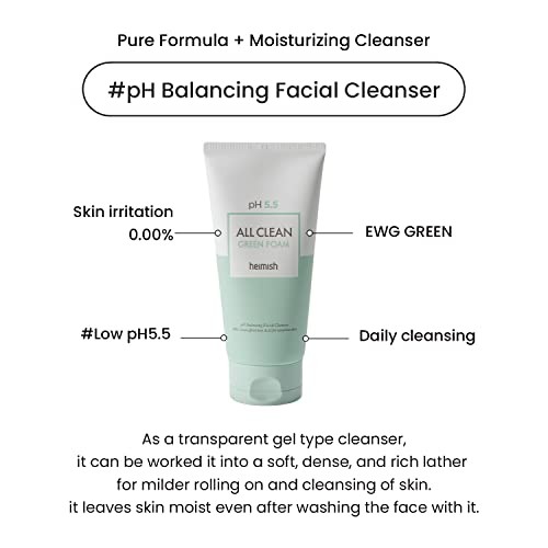 HEIMISH All Clean Green Foam Moisturizing Face Cleanser, Hydrating Gentle Gel Cleanser, Daily Face Wash for Sensitive Skin with Amino Acid, P.H 5.5, f thumbnail