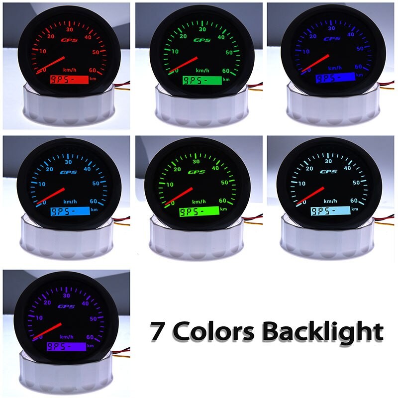 85MM GPS Speedometer 7 Colors Backlight with GPS Antenna 30 60 120 Km/h for Motorcycle Marine Boat Car Truck 12V 24V Speed Gauge