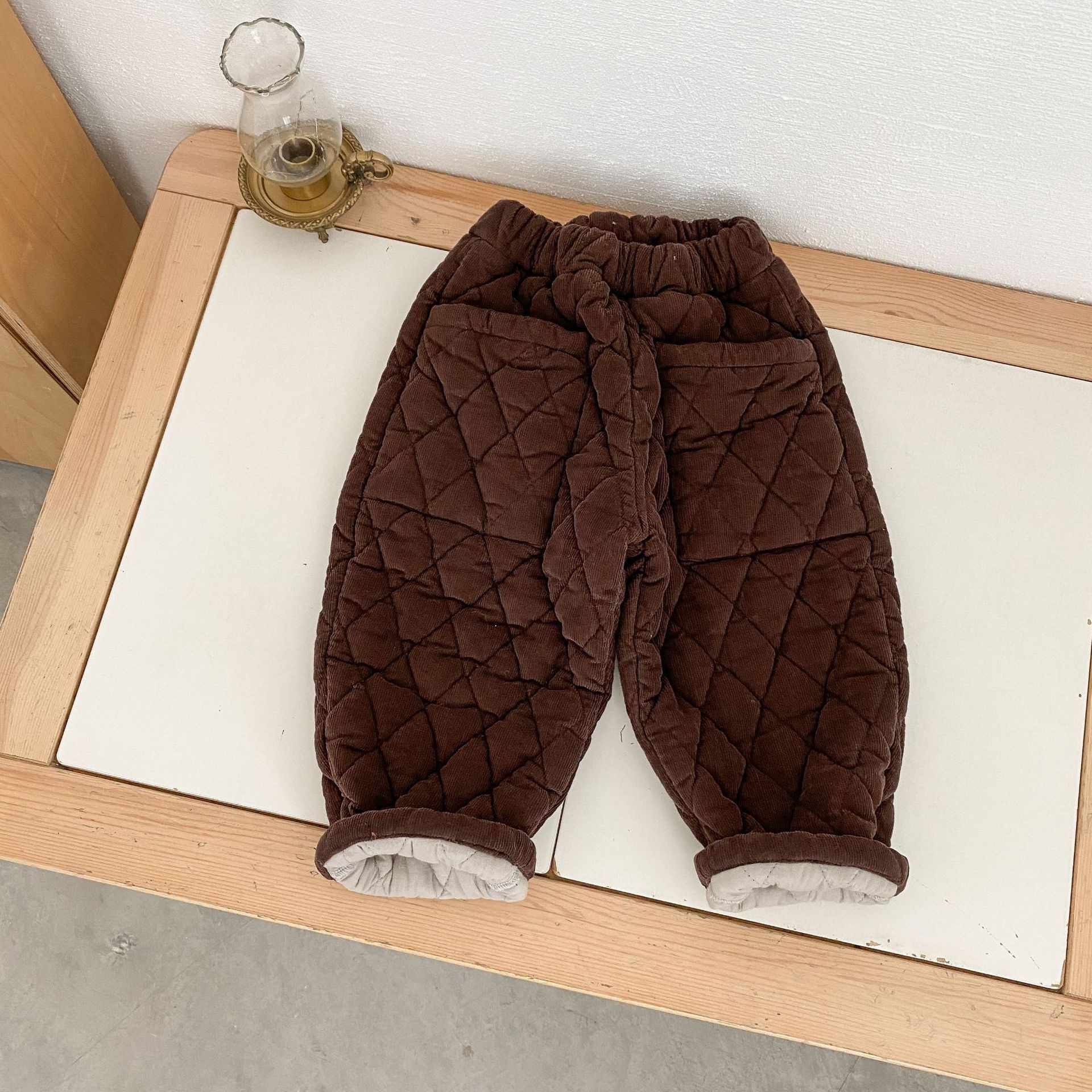 9335 Children Pant Winter Cotton Pants Warm Trousers Quilted Diamond Thickened Corduroy Pants Boy's Pant Warm Girl Trousers thumbnail