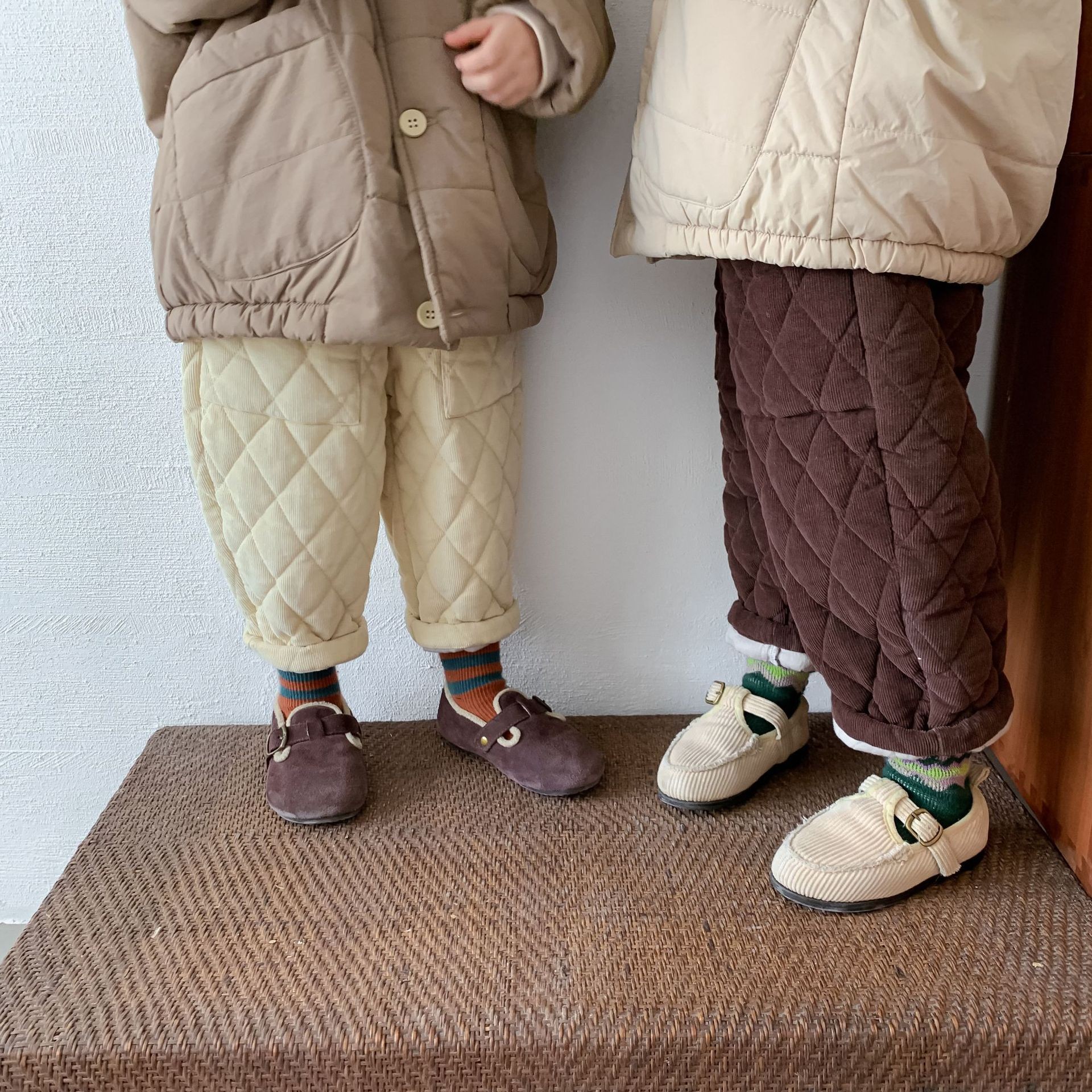 9335 Children Pant Winter Cotton Pants Warm Trousers Quilted Diamond Thickened Corduroy Pants Boy's Pant Warm Girl Trousers