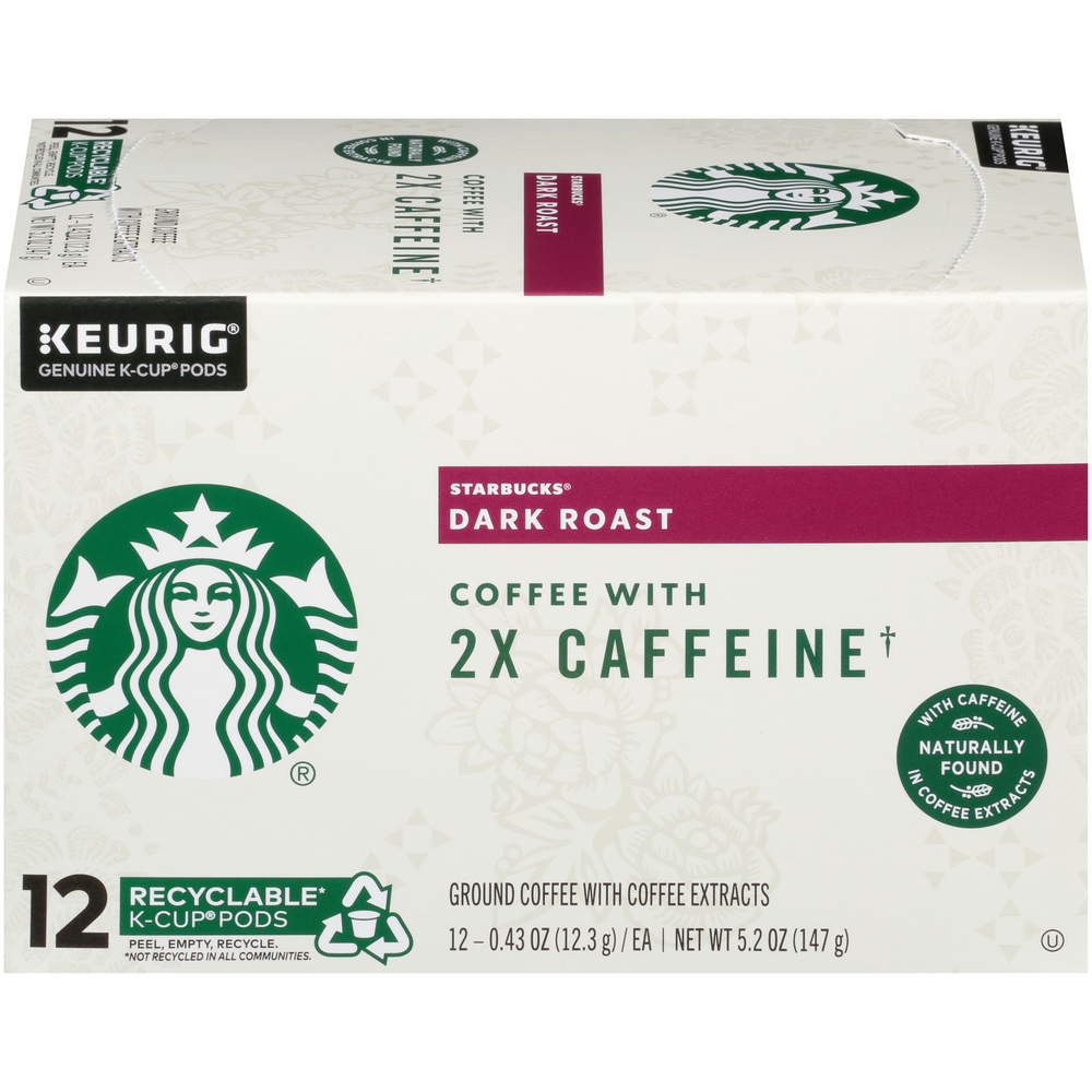 Starbucks  2X Caffeine Dark Roast K-Cup Coffee Pods  12 Count