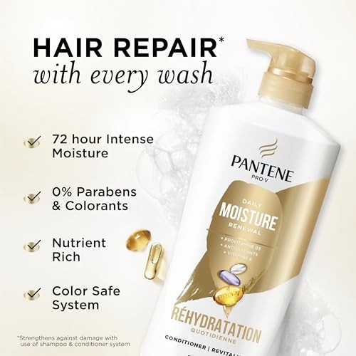 Pantene Shampoo & Conditioner Set, Daily Moisture Renewal with Vitamin E - Pro-V Nutrients for Dry, Color-Treated, Straight to Curly Hair, 72-Hour Hyd thumbnail