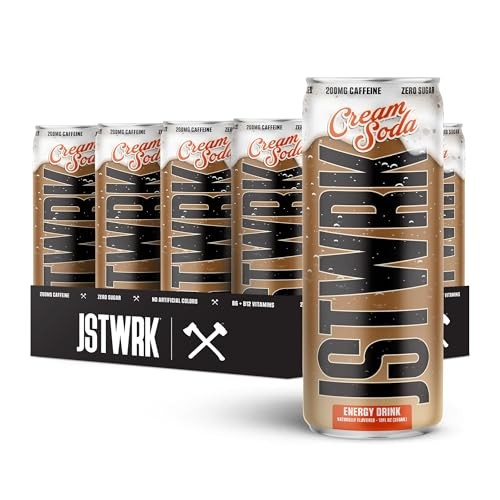 JST WRK Energy Drink - 12-Pack, Sugar-Free, Zero Calories, No Sugar Alcohols, 12 Fl Oz., 200 Milligrams Caffeine (Cream Soda)