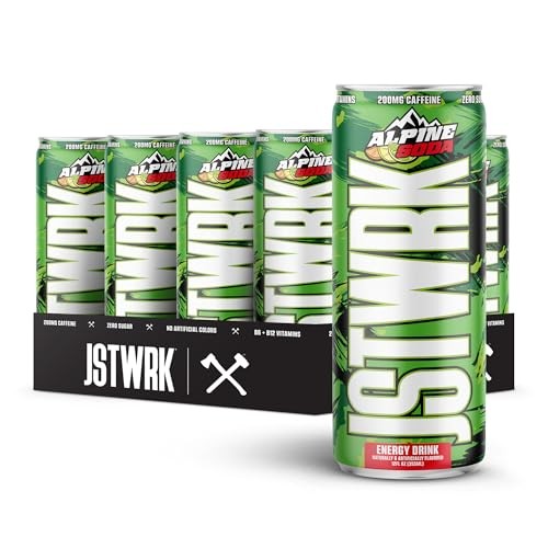 JST WRK Energy Drink - 12-Pack, Sugar-Free, Zero Calories, No Sugar Alcohols, 12 Fl Oz., 200 Milligrams Caffeine (Alpine Soda)