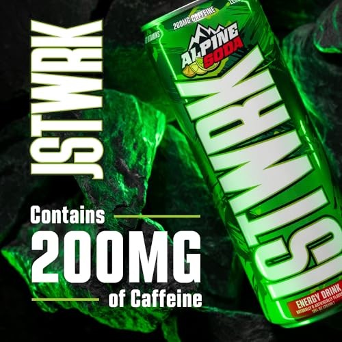 JST WRK Energy Drink - 12-Pack, Sugar-Free, Zero Calories, No Sugar Alcohols, 12 Fl Oz., 200 Milligrams Caffeine (Alpine Soda) thumbnail