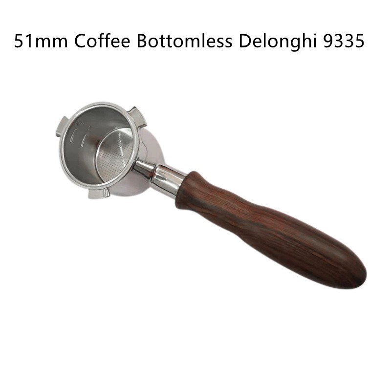 51mm Coffee Bottomless Portafilter for Delonghi 9335 Filter Basket Stainless Steel Replacement Espresso Machine Accessories thumbnail