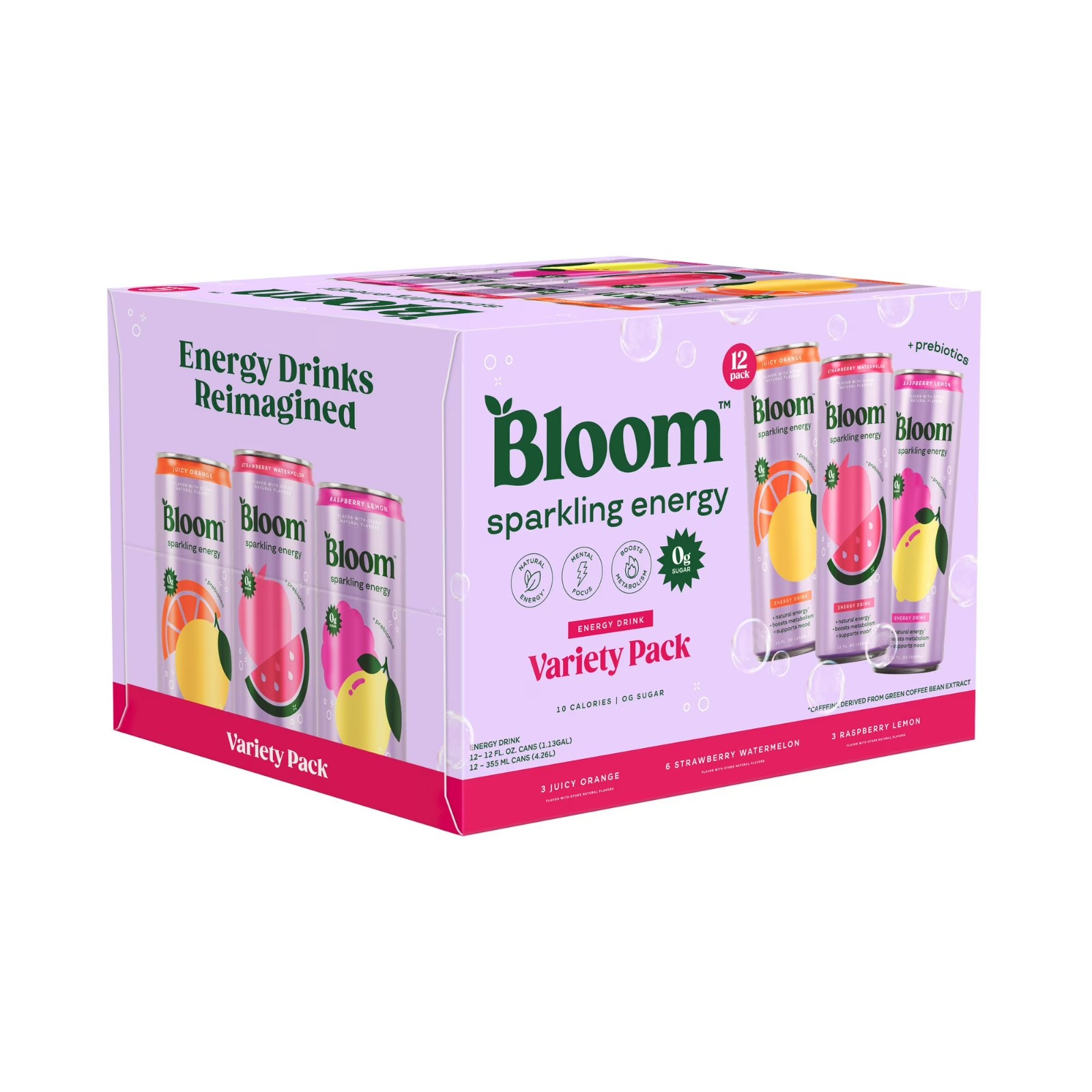 Bloom Nutrition Sparkling Energy Drink, Variety, 12 Fl Oz Cans, 12 Pack thumbnail