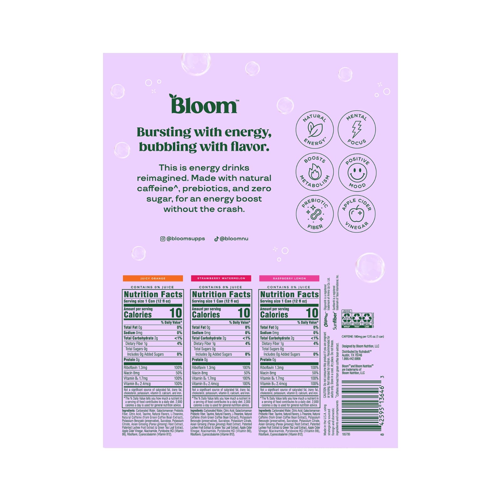 Bloom Nutrition Sparkling Energy Drink, Variety, 12 Fl Oz Cans, 12 Pack thumbnail