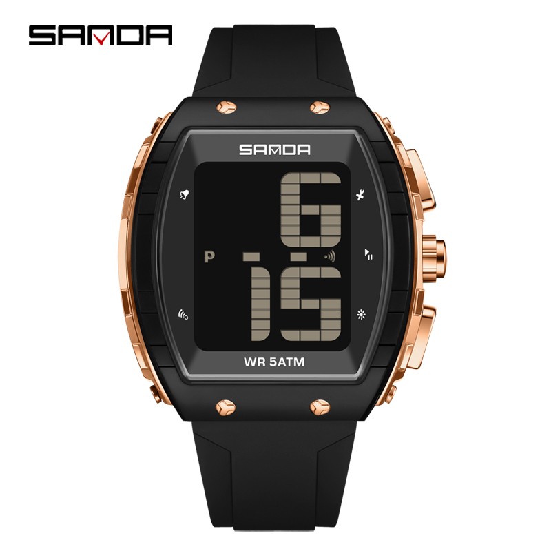 SANDA Men's LED Digital 6222 Watches Casual Date and Week Alarm Waterproof Wristwatch Man Silicone Strap Electronic Watch thumbnail