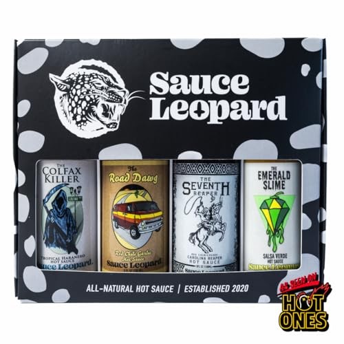 Sauce Leopard Hot Sauce Variety 4-Pack - the Emerald Slime, the Colfax Killer, the Road Dawg, the Seventh Reaper - Award-Winning Gift Set, 5 Fl Oz Eac thumbnail