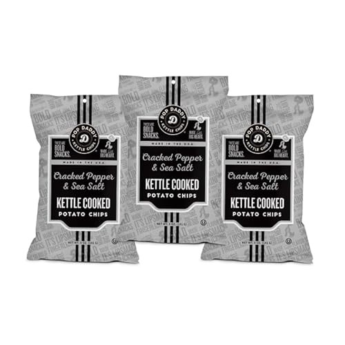 Pop Daddy Kettle Cooked Potato Chips | Kosher & Gluten Free Potato Chips | 5oz Potato Chips Individual Bags | 3 Pack | Cracked Pepper & Sea Salt