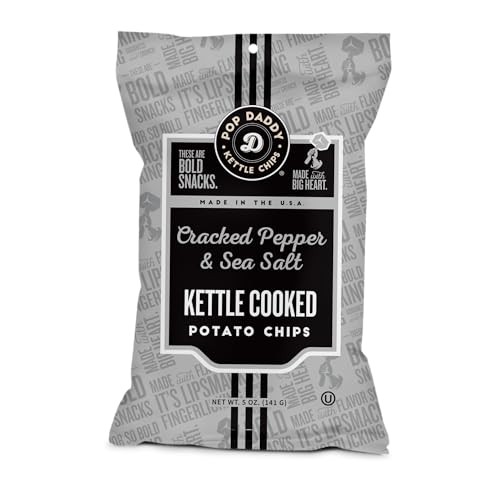 Pop Daddy Kettle Cooked Potato Chips | Kosher & Gluten Free Potato Chips | 5oz Potato Chips Individual Bags | 3 Pack | Cracked Pepper & Sea Salt thumbnail