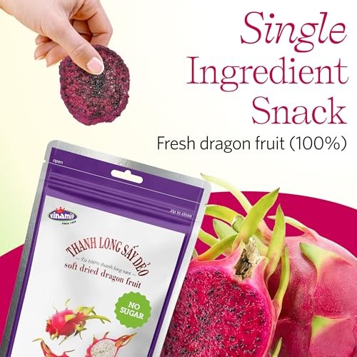 Vinamit Soft Dried Dragon Fruit Slices | No Sugar Added | 3.5 Oz Bag | 100% Naturally Sweet, Vegan, Non-GMO, Gluten-Free | Fruit Snacks Ideal as a Dri thumbnail