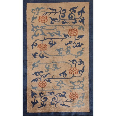 Wool Rectangle Chinese - Peking Small Scatter Size 1920s Ivory Antique Knotted Rug