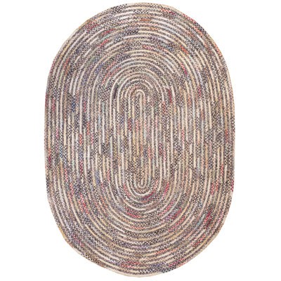 Light Colorful Antique Braided American Oval Shape Rug