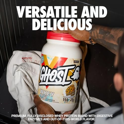 GHOST Whey Protein Powder, Chocolate Chip Cookies - 2LB, 25G of Protein - Whey Protein Isolate & Concentrate Blend - Post Workout Fitness & Nutrition  thumbnail