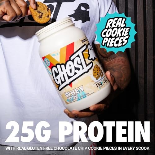 GHOST Whey Protein Powder, Chocolate Chip Cookies - 2LB, 25G of Protein - Whey Protein Isolate & Concentrate Blend - Post Workout Fitness & Nutrition  thumbnail