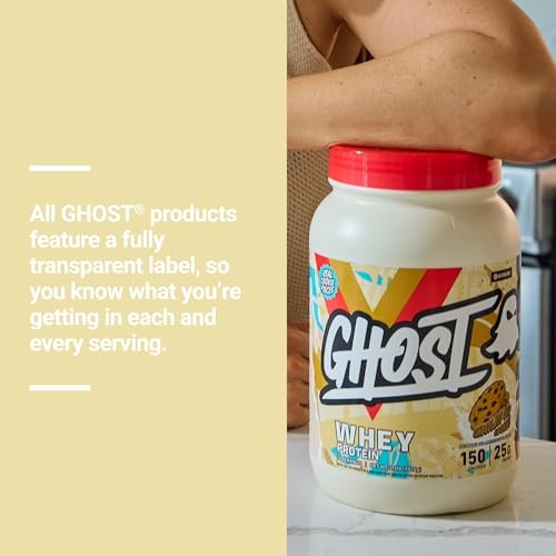 GHOST Whey Protein Powder, Chocolate Chip Cookies - 2LB, 25G of Protein - Whey Protein Isolate & Concentrate Blend - Post Workout Fitness & Nutrition  thumbnail
