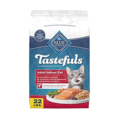 Blue Buffalo Tastefuls Natural Dry Food for Adult Indoor Cats, Salmon & Brown Rice Recipe, 22-lb Bag